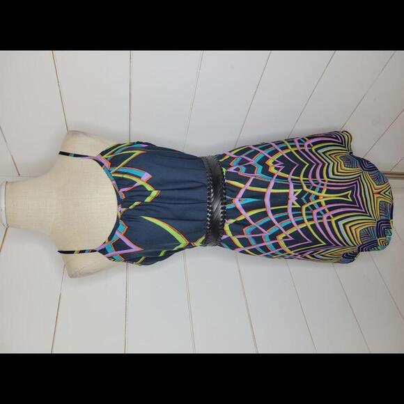 Glam small blue with multicolored accents lightweight mini dress - Picture 1 of 4